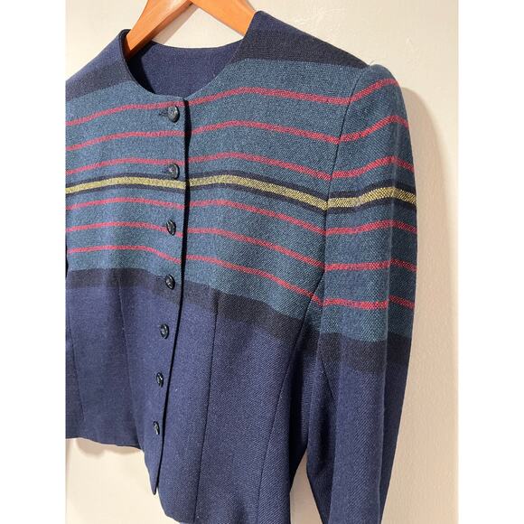 Vintage Young Traditions Business Jacket Navy Blue Red Yellow Stripes Size 6 JL - Picture 2 of 9